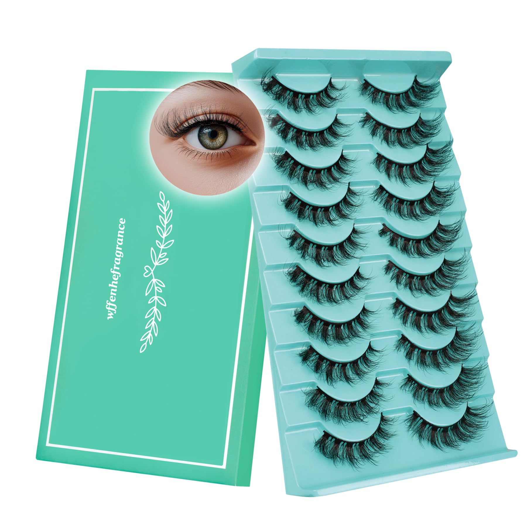 Photo 1 of False Eyelashes - Cat Eye Lashes with Wispy Texture, Strip Lashes for Natural Look, Fluffy Faux Mink Lashes 10 Pairs Pack