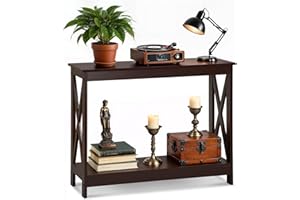 SUPER DEAL Console Table 39.5”, 2-Tier Narrow Sofa Side Table with Storage Shelf, Entrance Table for Hallway/Foyer/Living Room/Corridor/Office, Espresso