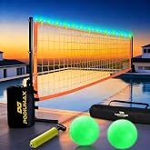 PodiuMax Pool Volleyball Net with Lights for Inground Pool, 15-30FT Adjust | Rust-Resistant Iron Frame, 25L Water-Weighted Bases, 2 Water Volleyballs, 1 Pump, Carry Bag, Pool Games For Family