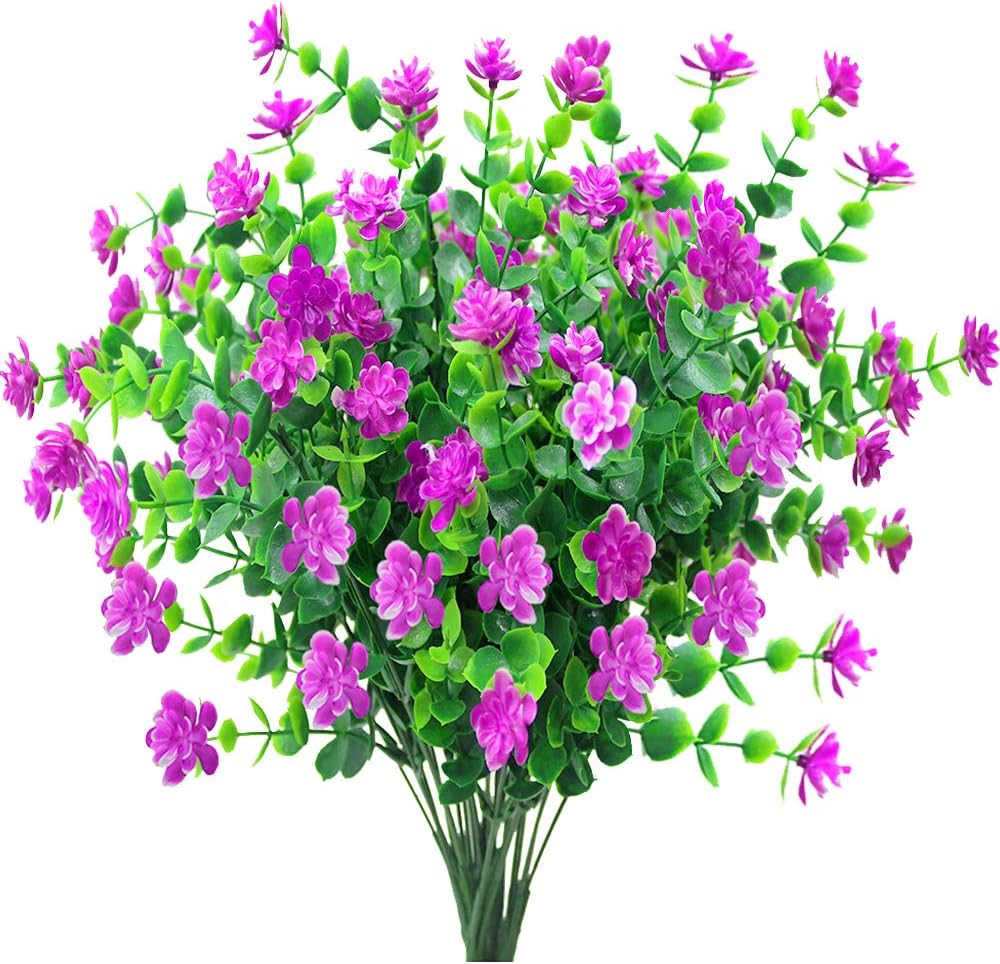 Amazon Com Jemong Artificial Flowers Fake Outdoor Uv Resistant Plants Faux Plastic Greenery Shrubs Indoor Outside Hanging Planter Home Garden Decorating Fushia Home Kitchen