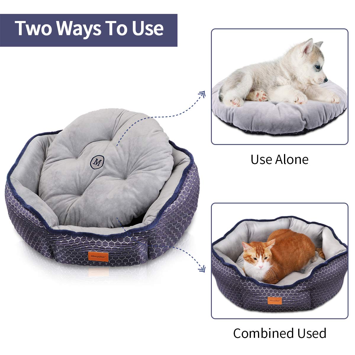 morpilot Haustierbett Katzenbett für Katzen und kleine, mittelgroße Hunde, Komfortables weichem Kissen, maschinenwaschbar Hundebett, Geschenkschale für langsames Fressen (mittelgroß: 60 * 60 * 18 cm)