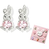 Easter Earrings for Women Cute Sparkly Rhinestone Bunny Rabbit Crystal Spring Holiday Trendy Fashion Jewelry Gifts