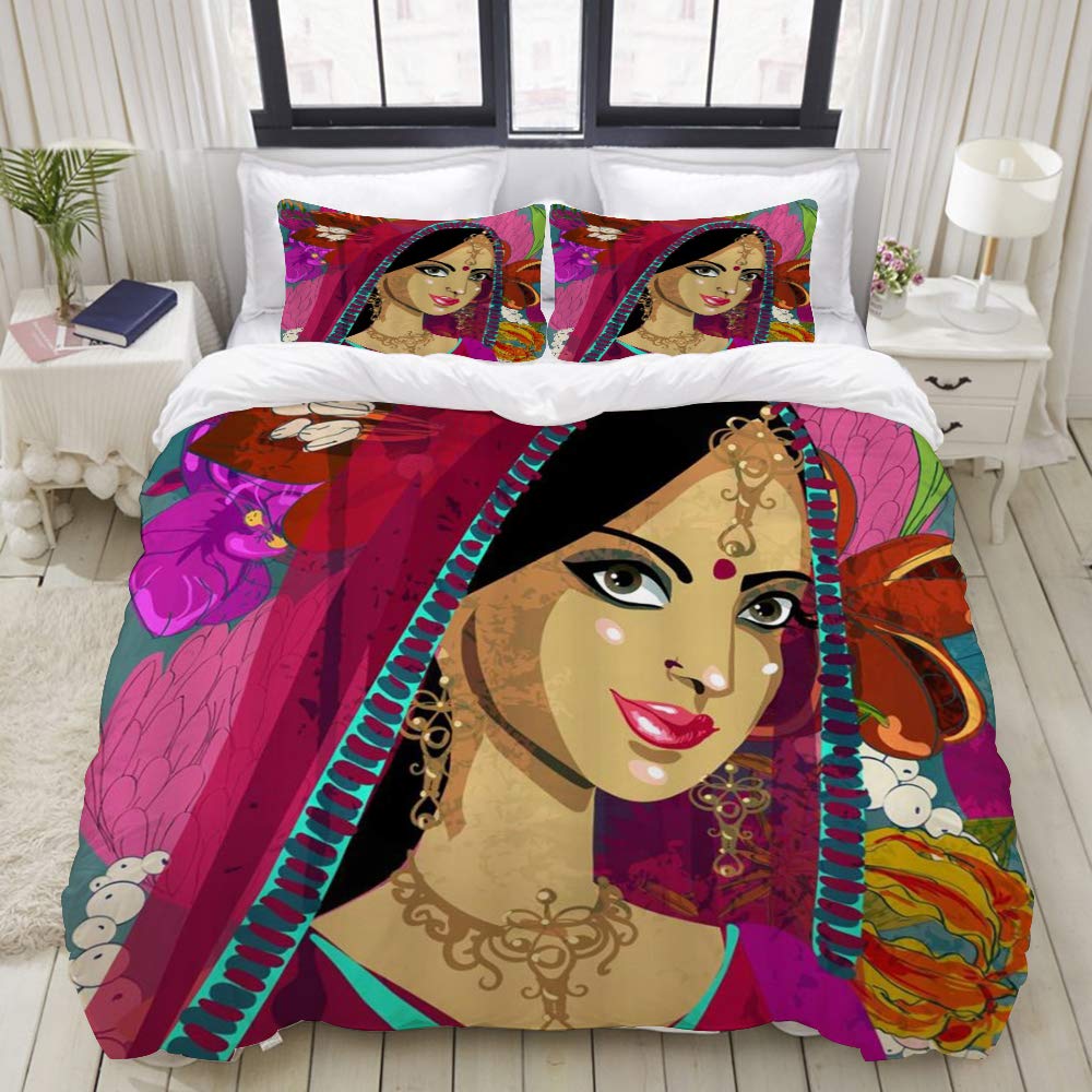 LIASDIVA Duvet Cover,Black Girl African Descent Woman Gorgeous Bright Traditional Nation Indian Tribe Abstract,Bedding Set Ultra Comfy Lightweight Luxury Microfiber Sets (3pcs King Size 104" 88")