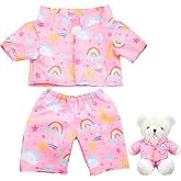 Bunnycool 2 Pcs PJ's Bear Clothes Outfit Stuffed Animal,Rainbow,Pink | Fit 12-16 Inch Pajamas Plushy Bear, Button-up Set with Rainbow Stars Moon Print, Plush Doll Clothing for Toy Collection