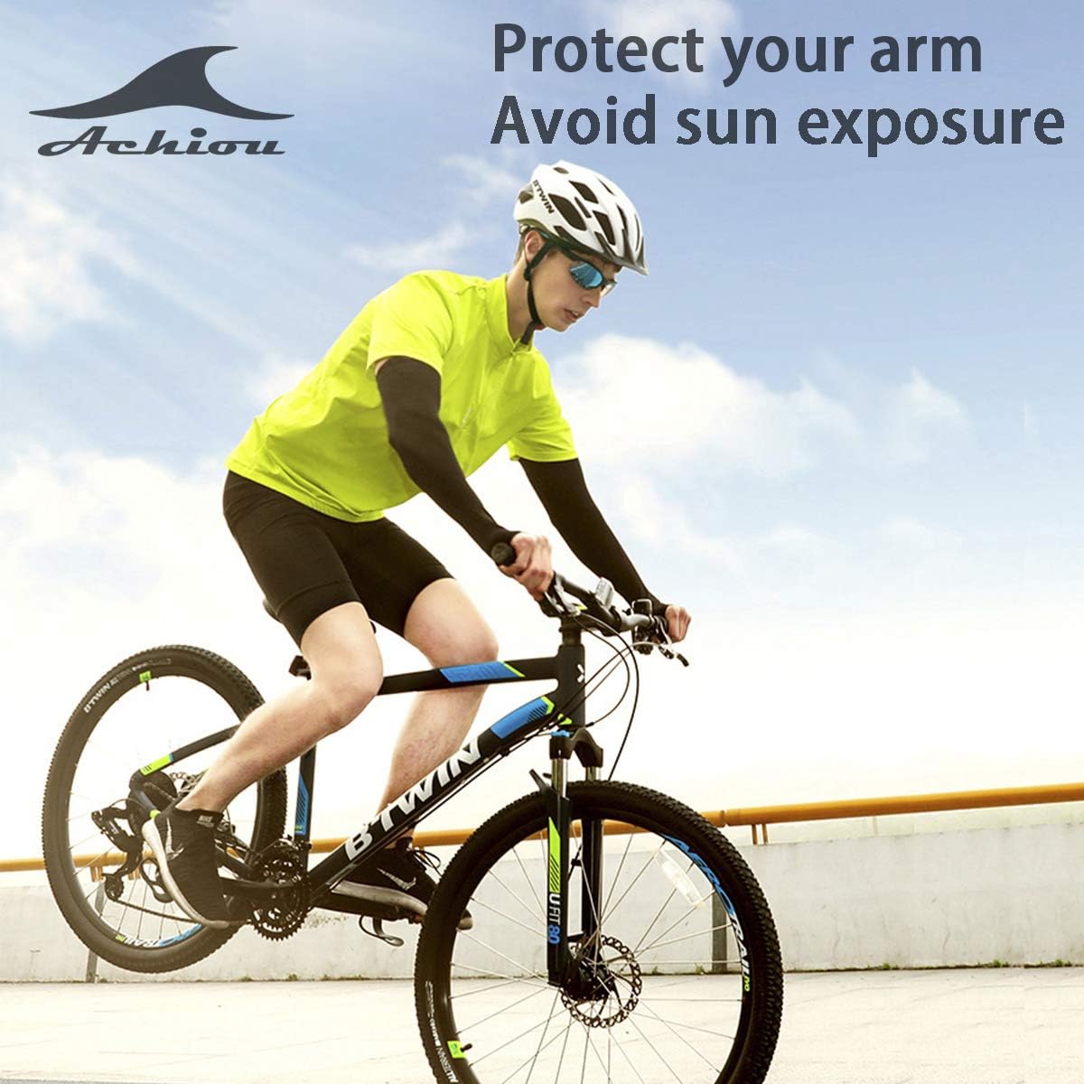 Achiou Arm Sun Sleeves Compression UV Protection Cooling for Men Women Summer Sunblock, Cycling Driving Golf Running : Clothing