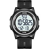 CIVO Digital Watches for Women Men: 44mm Large Dial Waterproof Sports Watch | Ultra-Thin Soft Silicone Wrist Watch with Stopwatch and Alarm for Outdoor Enthusiasts - Running &amp; Camping
