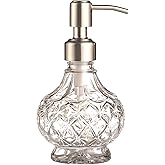 YunNasi Soap Dispenser with Stainless Steel Pump, Clear Crystal Design, Vintage and Elegant, Refillable Liquid Hand Soap Dish Soap Dispensers for Bathroom Counter, Kitchen Sink (Style 1)