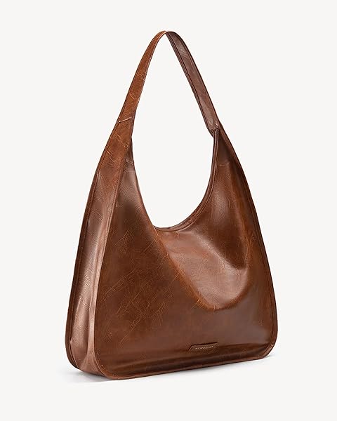 NEWBELLA HOBO PURSE, PU LEATHER SHOULDER BAG, TOTE HANDBAG FOR WORK AND TRAVEL (BROWN-LARGE SIZE)