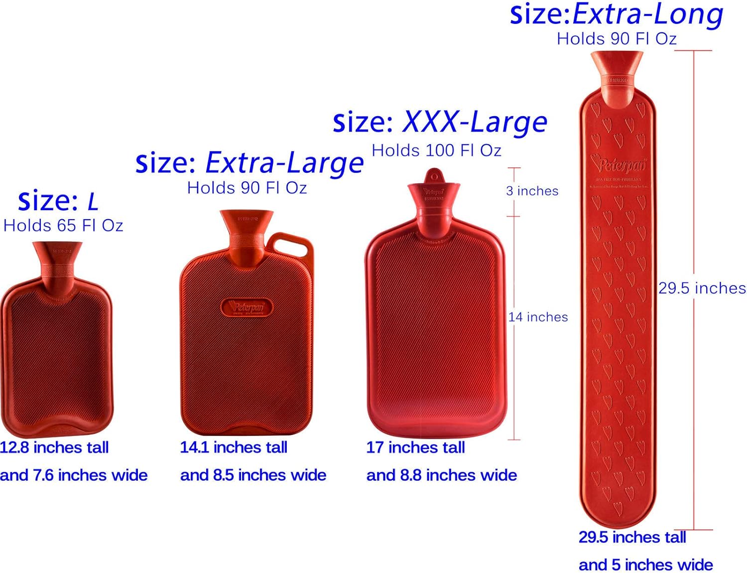 Peter Pan Long Hot Water Bottle, Hot Water Bottle with Soft Fur Cover, Holds 90 Fl Oz, BPA & Phthalates Free, High Rubber Content Holds Heat Better, Red: Health & Personal Care