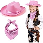 Toddler Cowboy Hat & Bandana, Felt Cowboy Hats for 3-8, Western Cowgirl Halloween Costume for Kids, Boy and Girl