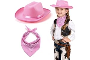 BABELSHAR Toddler Cowboy Hat & Bandana, Felt Cowboy Hats for 3-8, Western Cowgirl Halloween Costume for Kids, Boy and Girl