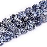 8mm Black Frosted Agate Beads Round Semi Precious Gemstone Loose Beads for Jewelry Making (46-48pcs/strand)