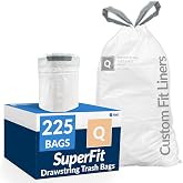 Reli. Code Q Trash Bags 225 Ct | Compatible with Simplehuman Code Q | Custom Fit Liners, Drawstring Garbage Bags, 13-17 Gallon, 50-65 Liter, White, Roll Pack