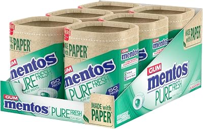 MENTOS Pure Fresh Gum Spearmint Crisp Outer Shell Liquid Filled 6 x 50