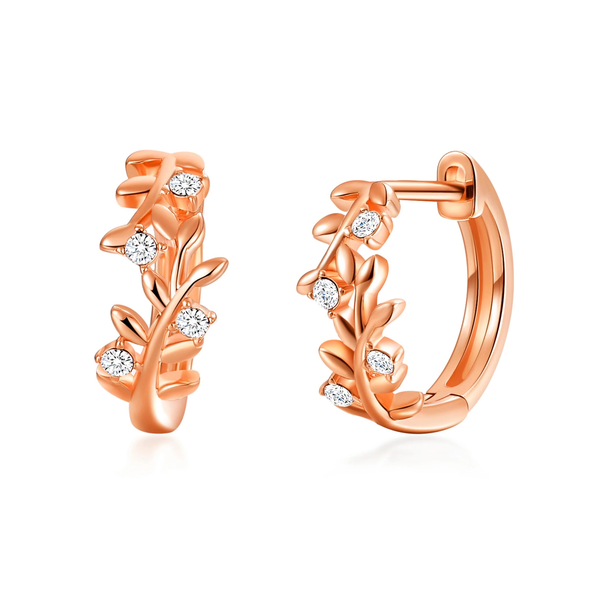 Philip Jones Rose Gold Plated Leaf Hoop Earrings Created with Zircondia® Crystals