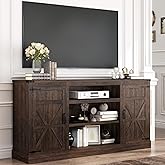 Hlivelood 66" Farmhouse TV Stand with Power Outlets for 75 Inch TVs, 33" Tall Entertainment Center with Storage Cabinets w/Ad