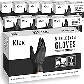 Klex Nitrile Exam Gloves - Medical Grade, Powder & Latex Free, Food Safe, Black, 100, 1000 Count, S, M, L, XL