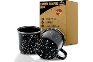 Toughty Enamel Camping Mug – Retro Vintage Campfire Tin Cup, Rustic Backpacking Mug for Hiking, Coffee, Farmhouse, Diner, Hot