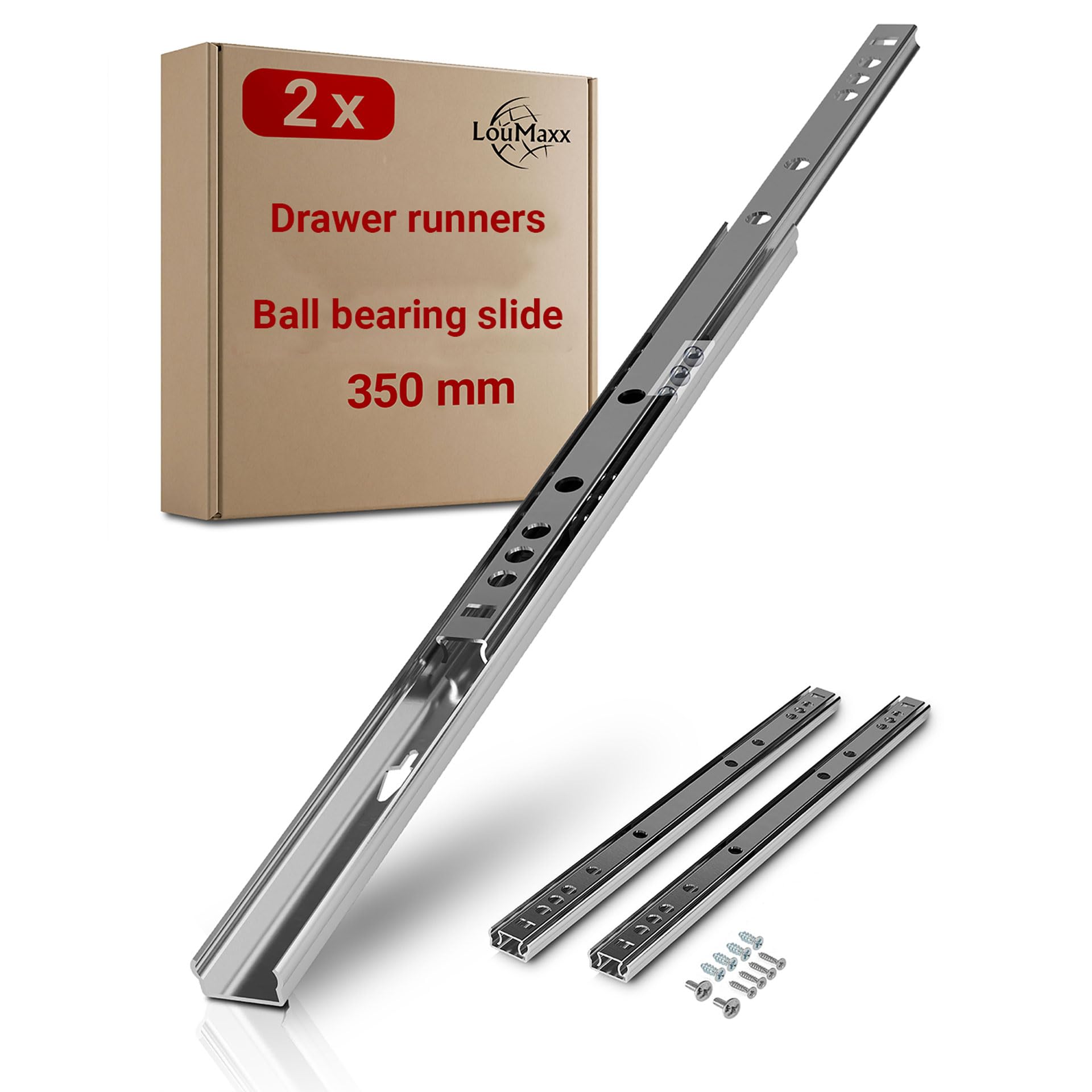 LouMaxx Drawer Runners 27mm Groove [2 Pack] - 350mm Cabinet Drawer Slides - Ball Bearing Drawer Runners - Suitable Replacement IKEA & MFI - Screws Included
