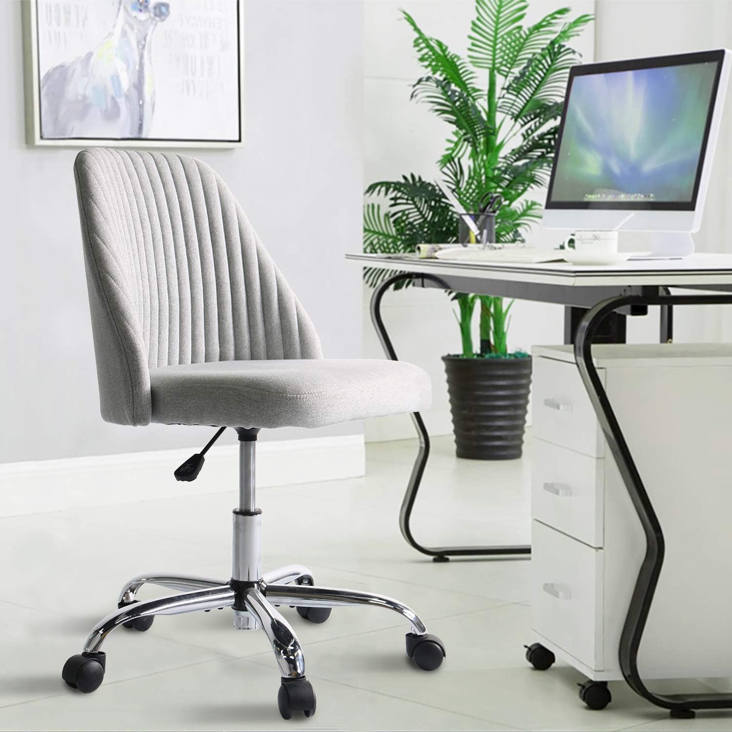 Rimiking Home Office Modern Twill Fabric Adjustable Mid-Back Task Ergonomic Executive Chair, Gray: Furniture & Decor