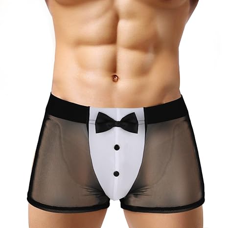 Agoky Herren Unterwäsche Transparent Boxershorts Kellner Unterhosen Trunk Männer Durchsichtig Netz Shorts Slips Brief Tanga M
