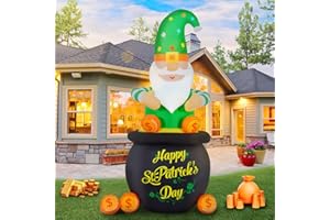 AIGNC Inflatable St. Patrick's Day Outdoor Decorations 6.5 FT Inflate Blow Up Lighted Leprechaun with Coin in Gold Pot & Shamrock Decor for Lawn Yard Garden Indoor Holiday Party