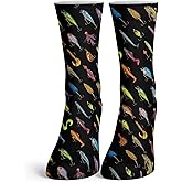 Function Fishing Bait Lures Kids Crew Socks, Colorful Novelty Fisherman Design for Boys and Girls, Comfortable Funny Outdoor Gift for Young Anglers, Breathable Polyester Youth Apparel
