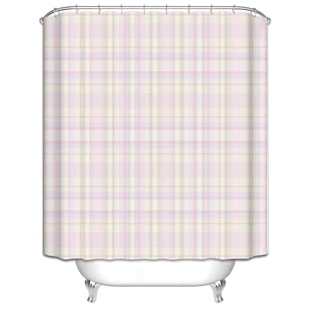 LOUMVE Wasserdicht Badewanne Vorhang 180x200 cm Gitter Rosa Antibacterial Duschvorhang mit 12 Duschvorhangringen