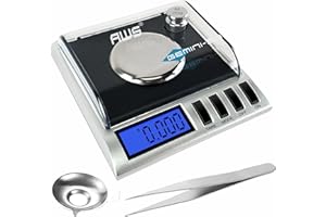 AMERICAN WEIGH SCALES Gemini-20 Milligram Scale – Digital Jewelry/Lab Scale for Powder, Gold, Gems – Includes Calibration Weights, Tweezers & Tray – Tare, Cal, 6 Units, Pocket Size Mg Scale (Black, 50g x 0.001g)