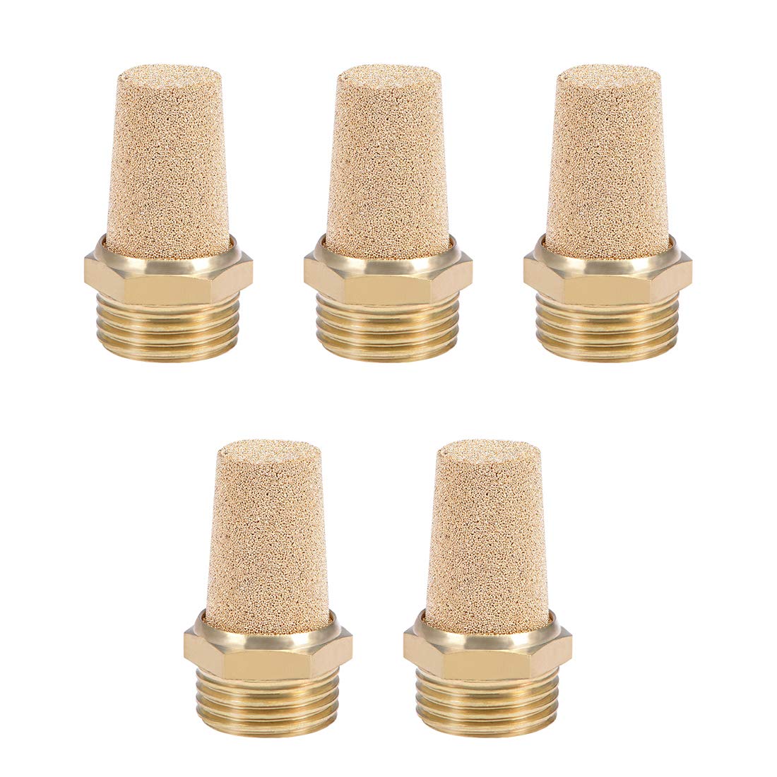 sourcingmap 1/2 PT Sintered Bronze Exhaust Muffler with Brass Body Protruding 5pcs
