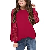 Arshiner Girls Shirts Lace Raglan Long Sleeves Crewneck Casual Soft Kids Blouse Tee Tops