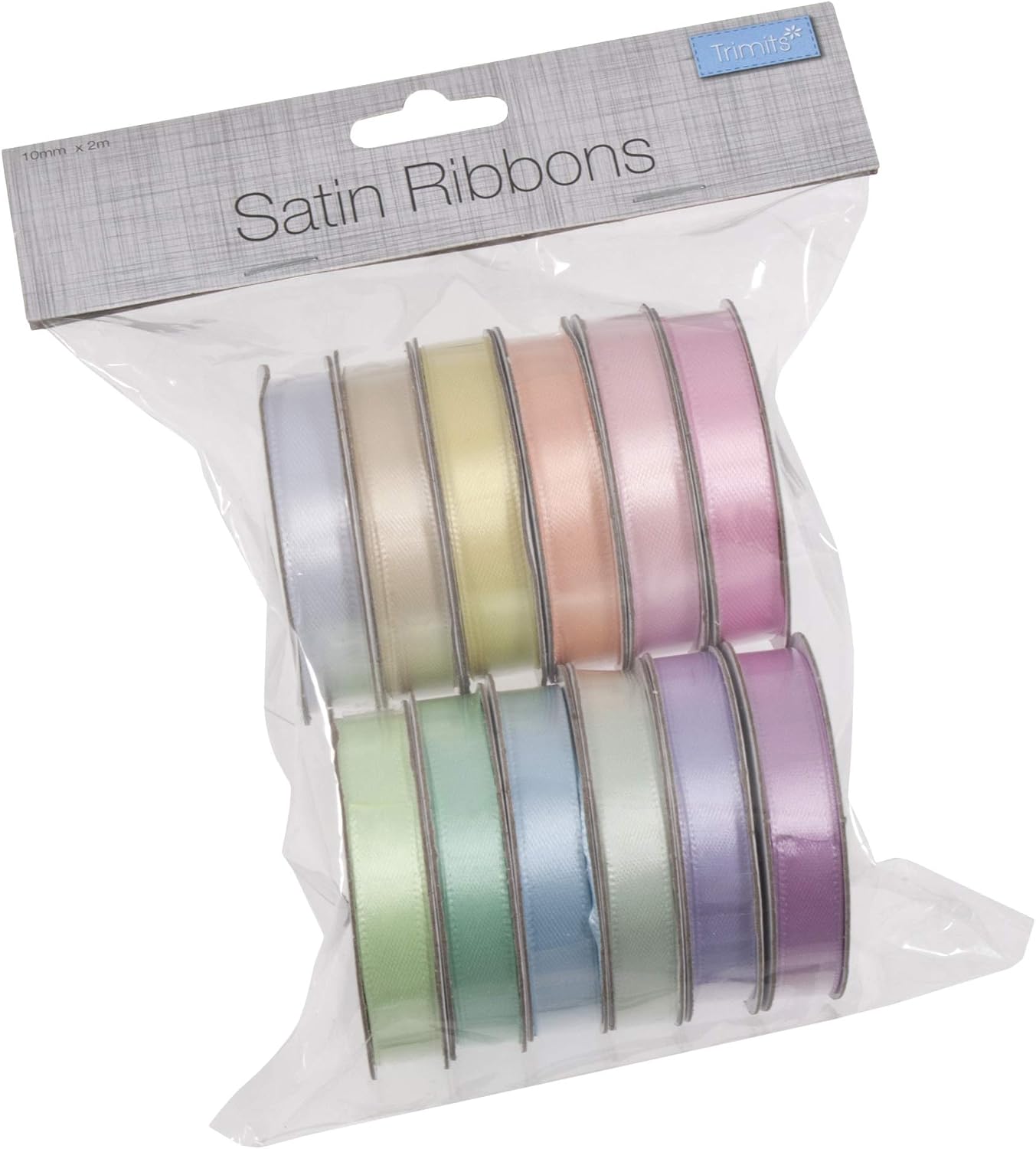 Trimits Premium Satin Ribbon Bundle, 12 Reels 10mm x 2m, Luxurious Craft Ribbon for Gift Wrapping DIY Projects, and Decor