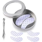 Viigunence Reusable Eye Patches, 2 Pairs Silicone Under Eye Patches for Fine Lines &amp; Dark Circles with Metal Eye Cream Applicator, Visible Metal Case