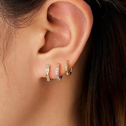Inerney Dark Purple Gold Huggie Hoop Earrings Set