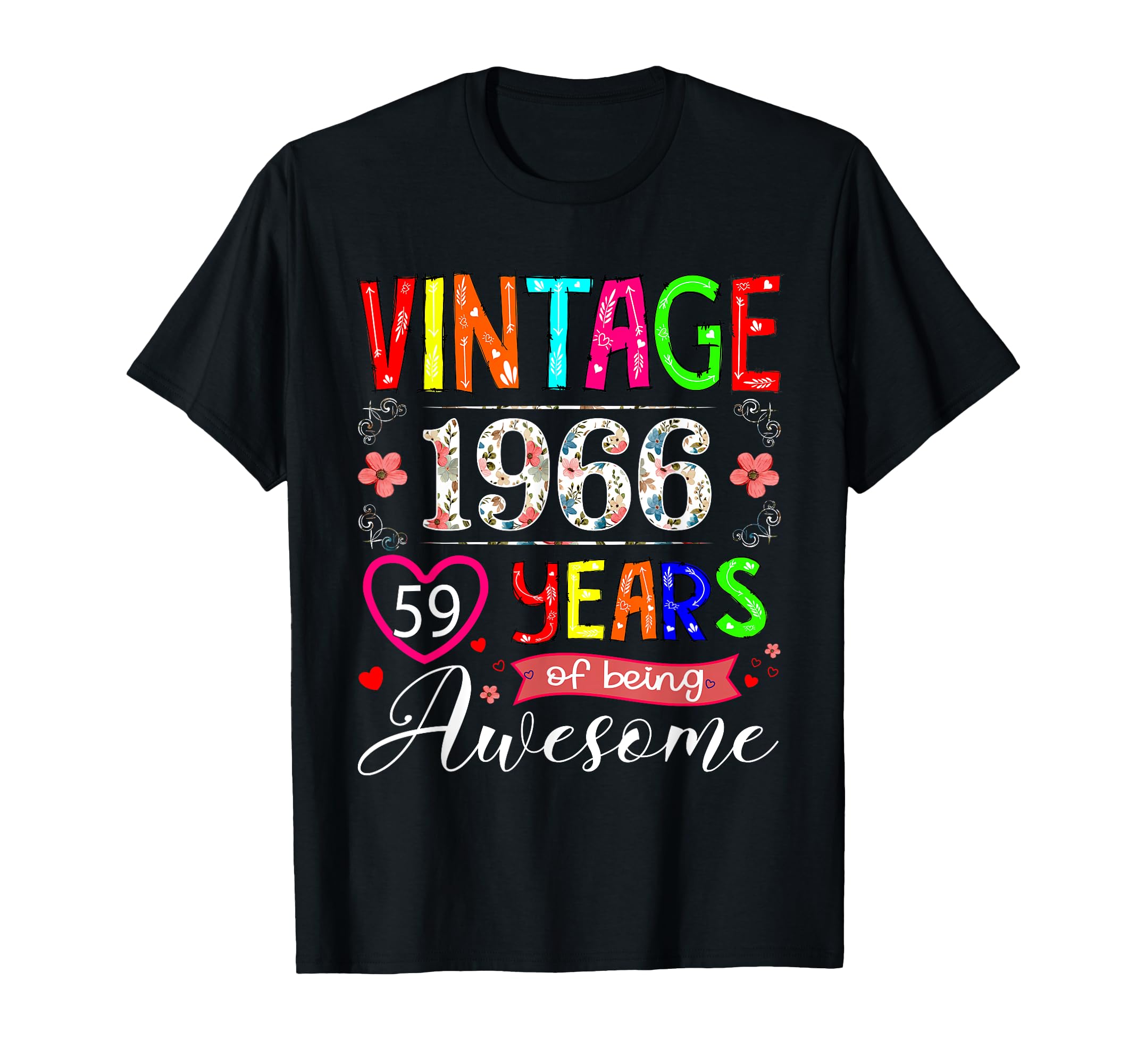Photo 1 of 59 Year Old Vintage 1966 Floral 59th Birthday Girl Women T-Shirt