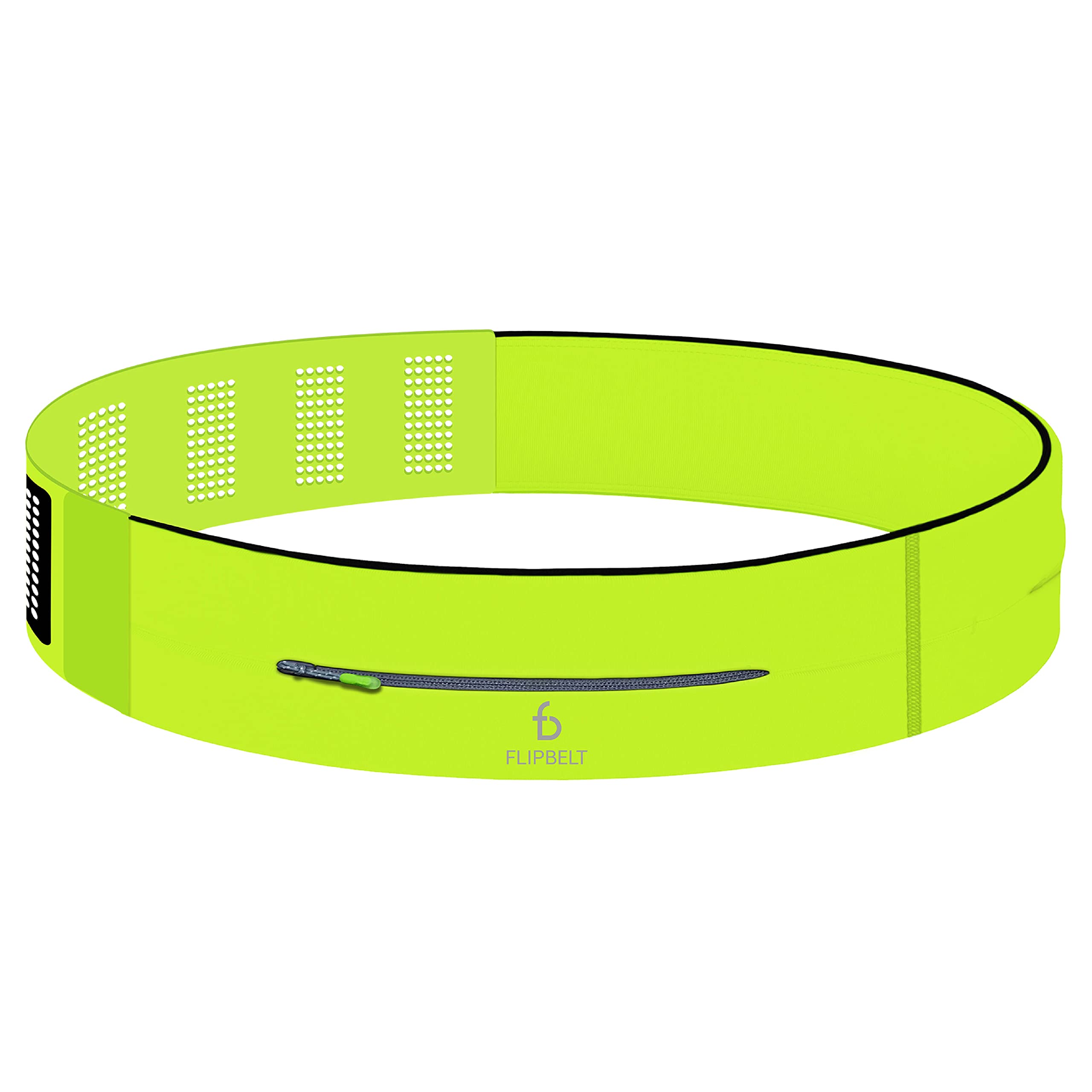 FlipBelt Adjustable Zipper Running Belt for Phone and Small Accessories, Exercise Waist Pouch for Women and Men, Neon Yellow