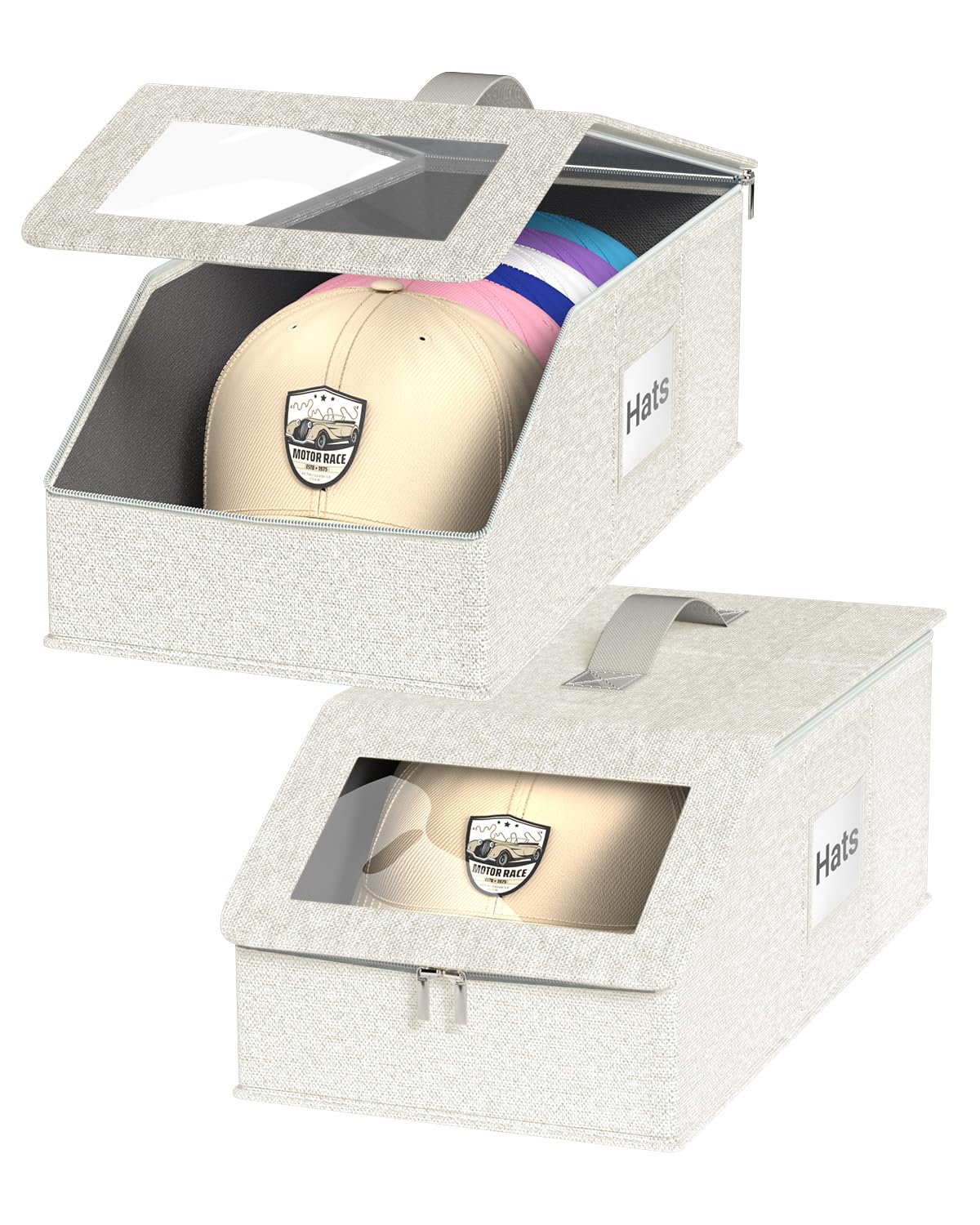 Cigorea Stackable Caps Storage Box with Cardboard Support and Handle, Portable Hat Holder for Easy Access and Organization