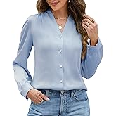 Quatrefox Womens Stain Business Dressy Casual Blouse Button Up V Neck Long Sleeve Tops Work Shirt Fall Outfit 2025 Trendy