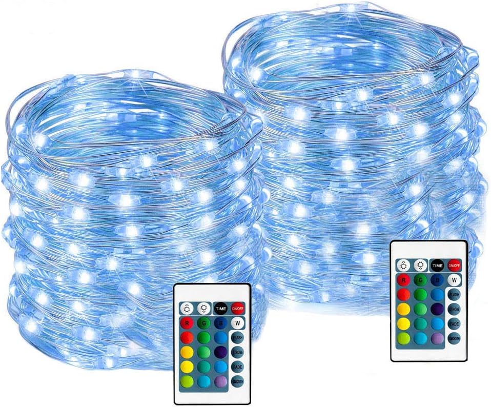 2 Pack Fairy String Lights Battery Operated with Remote Timer 50LED 16 Color Changing Twinkle Lights 16.4ft 4 Modes Decorative Copper Wire Lights for Bedroom Party Xmas Home Decor