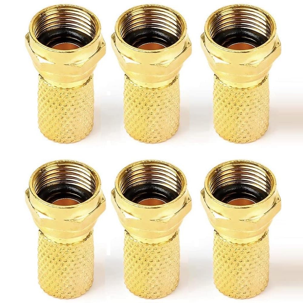 Mugetech 6PCS Gold plating F Connectors Screw/Twist On Plug Connector for TV Aerial Sky NTL Coaxial Cable RG6