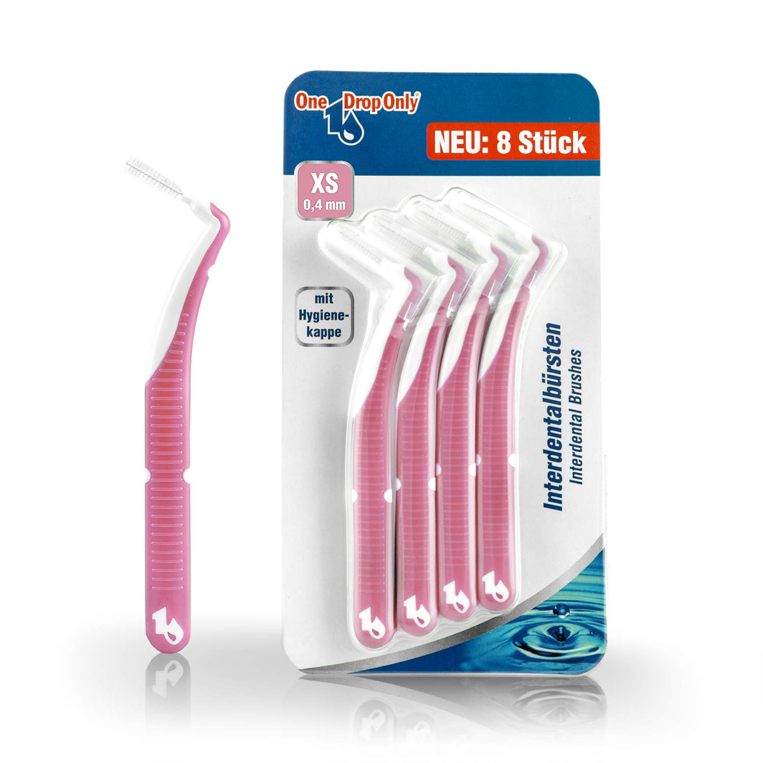 One Drop Only - Blister Pack of 8 Interdental Brushes 0.4 mm (Size XS) / Interdental Cleaning / Pink
