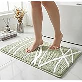 Tititex Luxury Sage Green White Curve Line Bathroom Rug, 16x24 inch Extra Soft and Absorbent Microfiber Bath Rugs, Non-Slip Plush Shaggy Bath Carpet, Bath Mats for Bathroom Floor, Tub and Shower