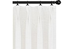 INOVADAY Pinch Pleated Curtains Blackout, Linen Pleated blackout Curtains 96 inches Long, 100% Blackout Curtains for Bedroom, Thermal Pleated Drapes for Living Room Nursery, W40 x L96, Beige White