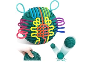 ddLUCK Sensory Activity Ball, Silicone Fidget Toys for Autism, ADHD, Stress & Anxiety Relief, 10 Colors Silent Calming Travel Play Fidgets Toy Balls for Kids 3+ & Adults with 20 Strings (Green)