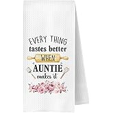 JWERBENPEY Auntie Aunt Gifts Kitchen Towels Decorative, Aunt Gifts from Nephew Niece Kids, Every Thing Tastes Better When Auntie Make It Dish Hand Tea Towels for Kitchen, 16x24 Inch