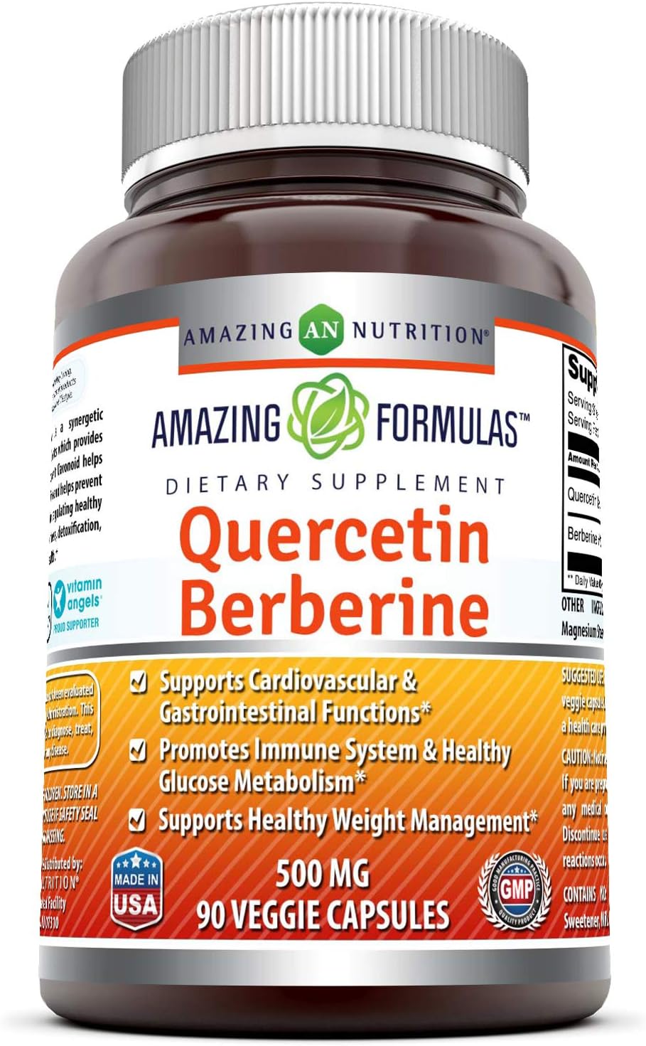 Amazing Formulas Quercetin Berberine - 250mg Berberine and 250mg Quercetin (Non-GMO,Gluten Free) -Potent Anti-oxidant Properties -Supports Heart Health, Energy Production, Immune Function (90 Count): Health & Personal Care
