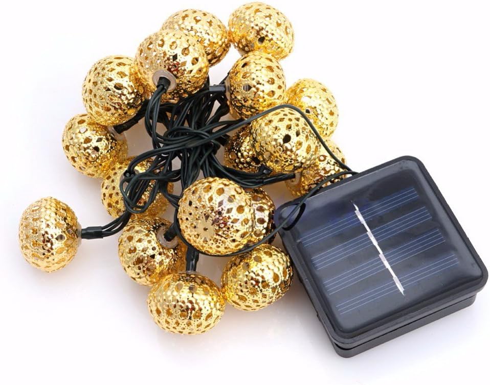 Kasit 20LED Moroccan Metal Golden Solar String Lights for Christmas /New Year/ Party /Fairy Wedding/ Outdoor/Indoor/ Gardens/ Homes/ Decoration Light