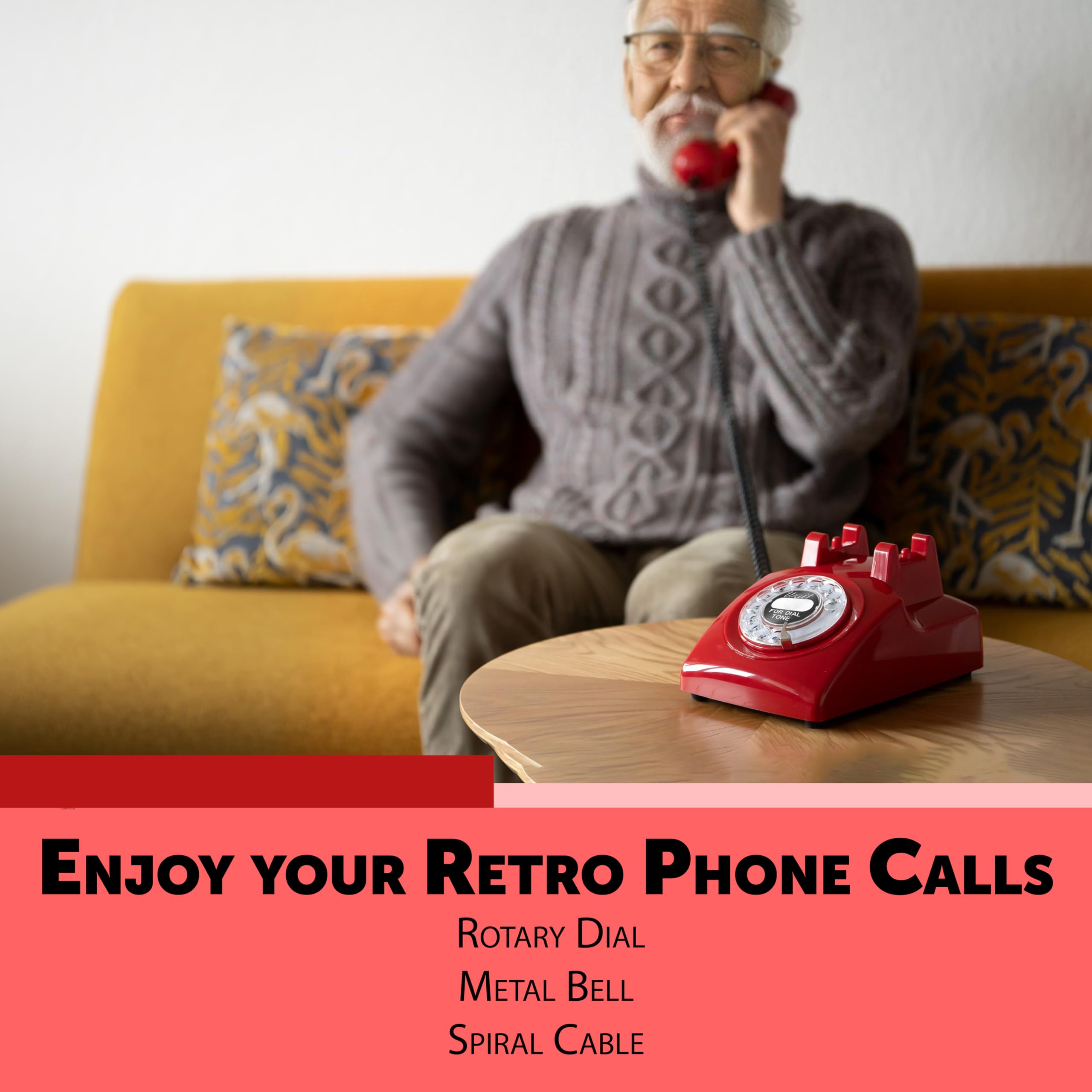 Opis 60s Cable: The Rotary Phone That Looks Like an Old School Vintage Land Line Antique Telephone for The Analog Tattle Landline in Classic Red