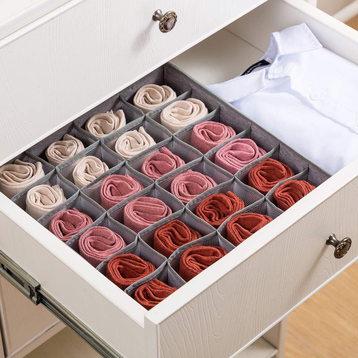Qozary 2 Pack Closet Socks Organizer Drawer Divider, 24 Cell Collapsible Closet Cabinet Organizer Underwear Storage Boxes for Storing Socks, Lingerie, Underwear (Gray): Home Improvement