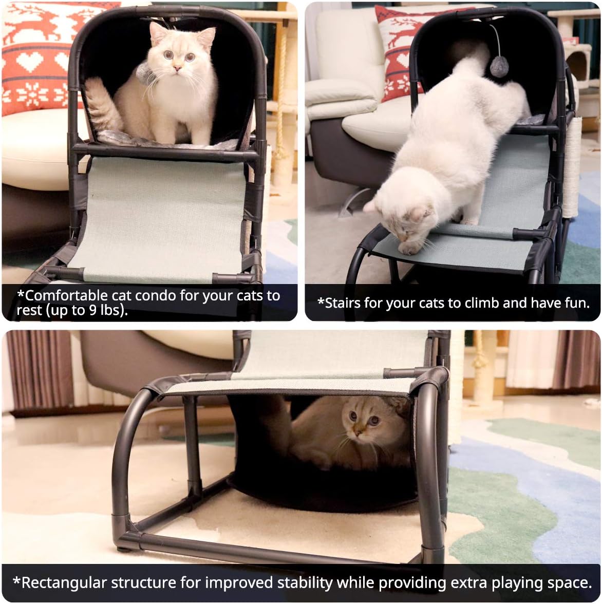 Goetland 4 in 1 Multi-Functional Cat Tree Condo Pet Furniture Jumbo Cat Tower House Bed Climber Peek Holes Scratching Post Dangling Toy : Pet Supplies